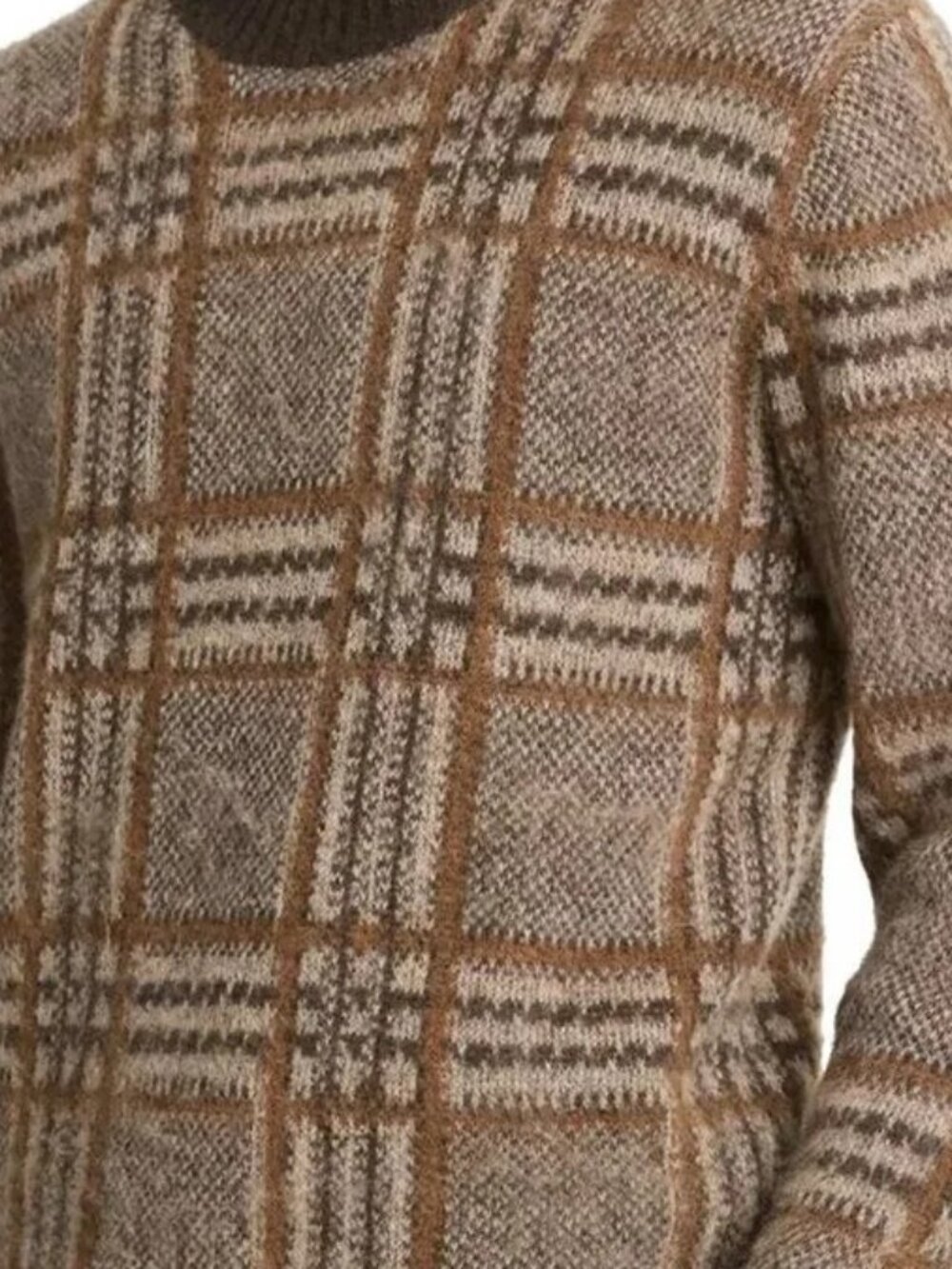 Vince Men's Large Brown Plaid Crewneck Long Sleeve Sweater - New with Tags